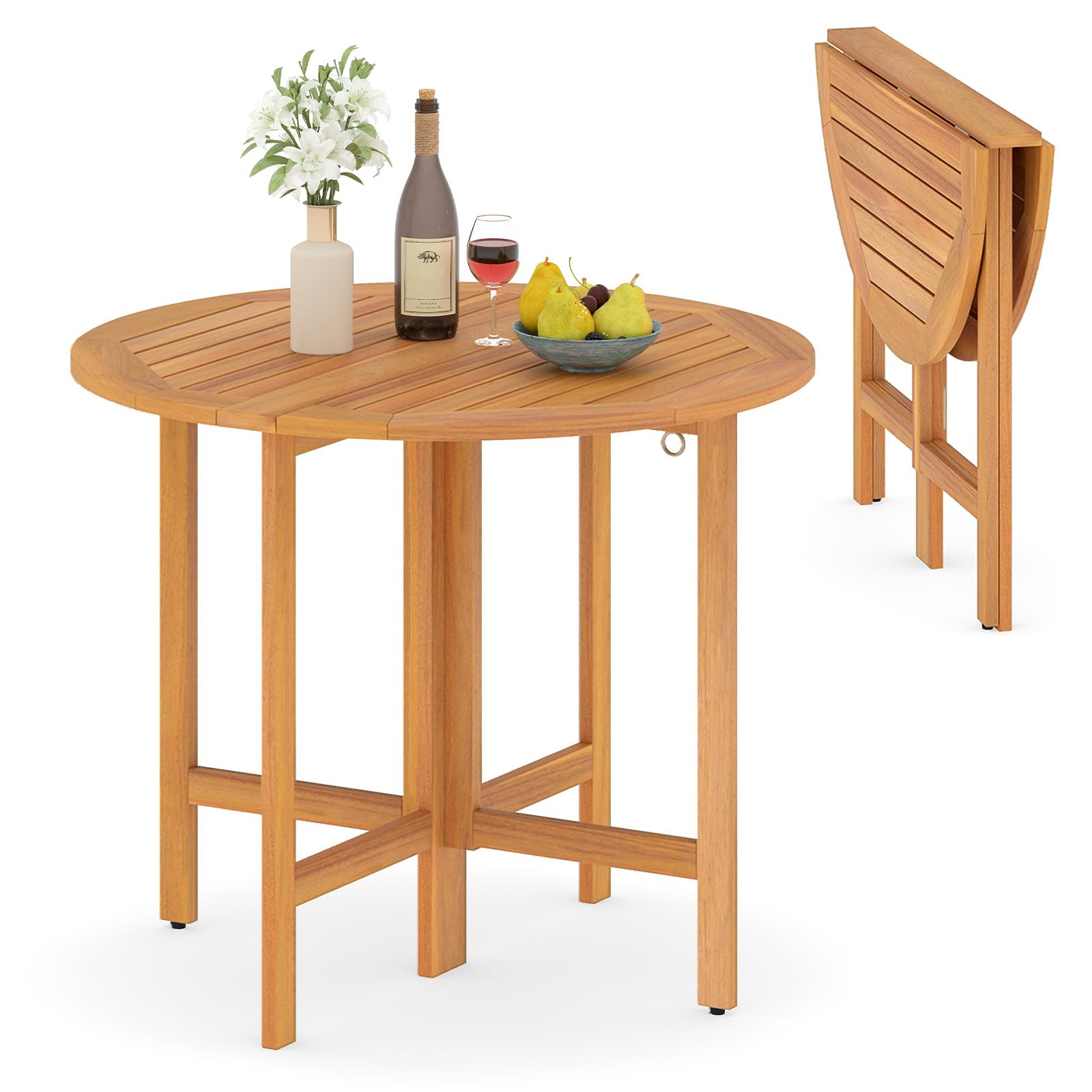 Tangkula Table de Jardin Ronde Pliante de 91 cm